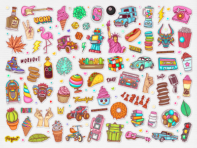 Stickers Hand Drawn Doodle Colorful Vector 2