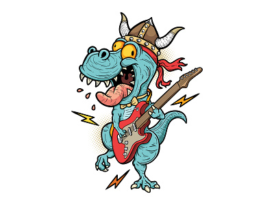 Dinosaurock 01 background cartoon cool design dino dinosaur doodle doodle art gohsantosa guitar illustration music roar rocknroll trex vector viking