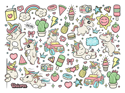 Unicorn World Part 2 animation background branding cactus cartoon cute design doodle doodle art funny gohsantosa happy icon illustration logo love pop rainbow unicorn vector