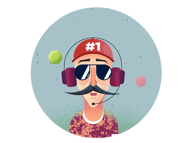 Hipster animation character feel good grain headphones music