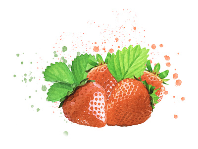 watercolor Strawberries with leaves strawberries vector watercolor watercolor art watercolor painting watercolor splash watercolor strawberrie watercolorlogo