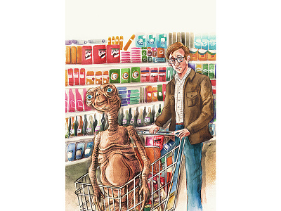 Going to the chinese supermarket with E.T. acrylic paint character art characterdesign comicart draw et illustration illustration art pencil drawing steven spielberg