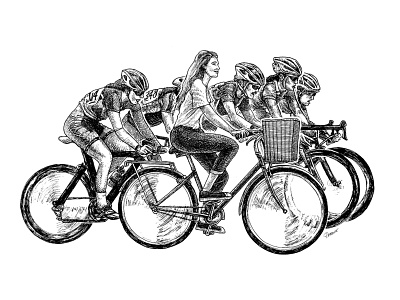 Cyclists and tranquility. bike blanckandwhite character art characterdesign comicart draw illustration illustration art ink wash pen art sketch