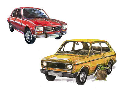 Peugeot 504 / Fiat 133 character art characterdesign comicart draw illustration illustration art marker