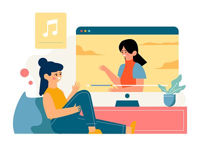 Video Call With A Friend Illustration flat graphic design illustration