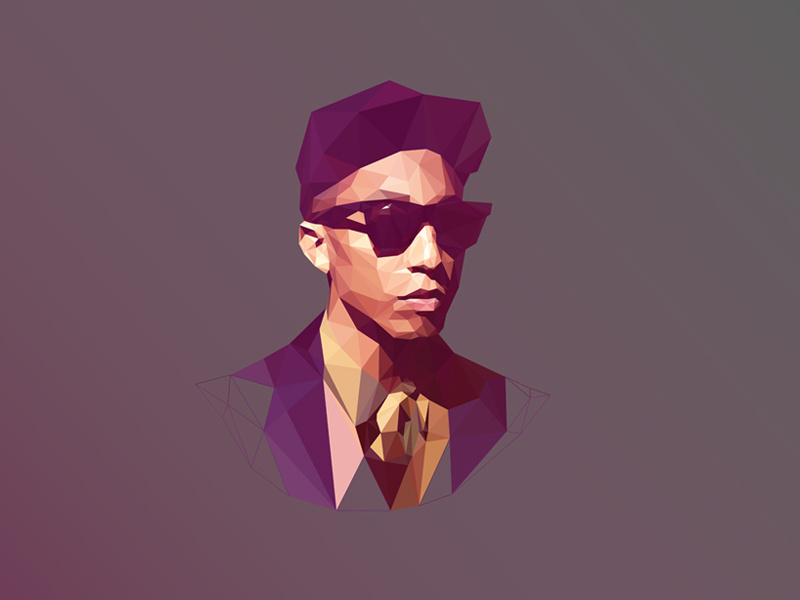 Poly @Pharrell Williams pharrell williams polygon low poly poly portrait glasses triangle delaunay triangulation