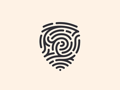 Fingerprint Shield badge block crest curves defense digital finger print fingerprint identity insurance labyrinth lines logo maze path protection safe security shielt