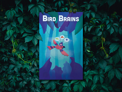 Bird Brains Poster Illustration and Mockup