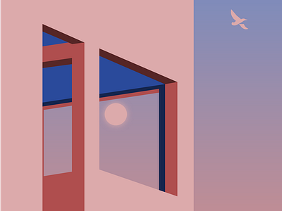 Minimalist/Pop Art Pink Building bird blue gradient illustration minimal minimalist pink pop art