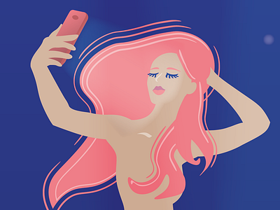 Mermaid Selfie blue character illustration line art mermaid mermaids mermay minimal minimalist pop art woman
