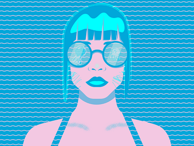 Summer Bangs repurposed illustration bangs blue character opart pop art summer woman