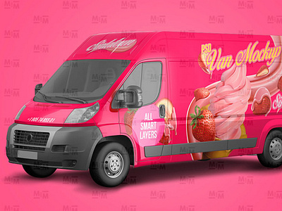 Realistic Van Psd Mockup address car car service delivery truck express logistics mock mockup motor pink postman send service shipping showcase showroom template transport truck up