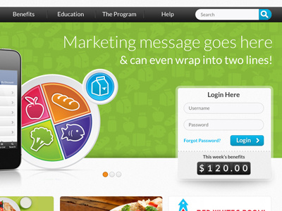 Marketing Site for Mobile Product carousel counter custom icons login marketing