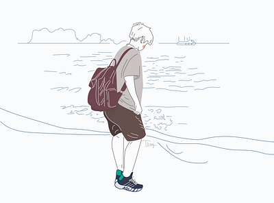 Walking on the beach beach character design nguyen trang summer traveller ui illustration walking