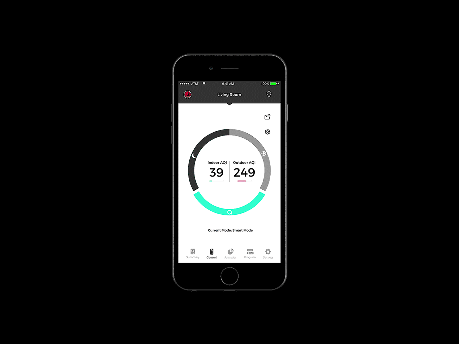 Control Page for an Air Purifier animation app app design design motion design prototype animation ui ux vector