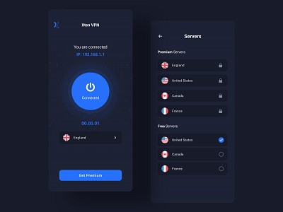 Xten VPN - Dark app connect dark dark ui design ios mobile privacy template trending trending design trending ui ui ui design ux design vpn vpn app webdesign