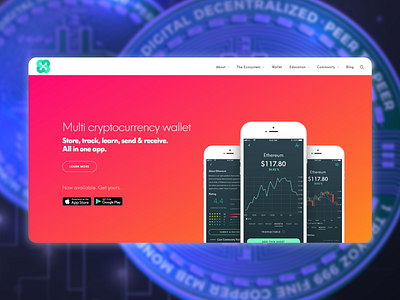 Landing page for a crypto wallet design flat landing page ui vector web web design