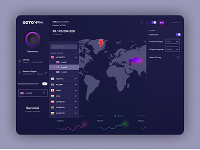 VPN branding connect dashboard design dashboard ui location map minimal typography ui user experience ux vpn web