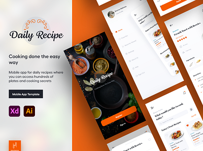 Daily Recipe App Template | Food App Template | Draftik appdesign foodapp marketplace mobileapps templates