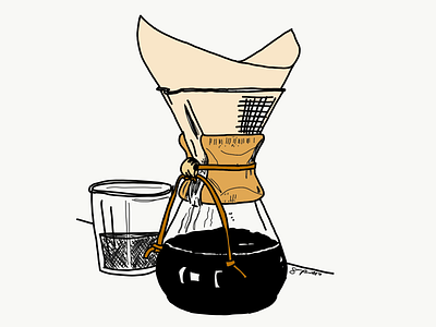 Pour Over black coffee brewing chemex coffee digital illustration pour over