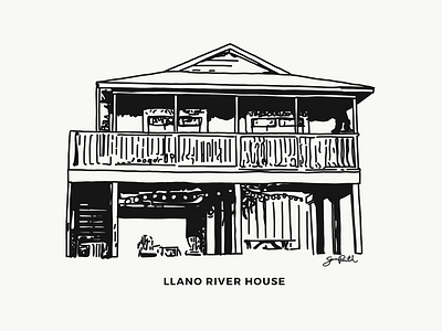 Custom Llano River House Sketch airbnb custom drawing custom house hill country home house illustration llano river rental texas