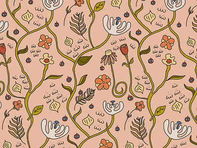 Whimsical Floral Pattern fern floral flowers leaf leaves pattern surface design surface pattern