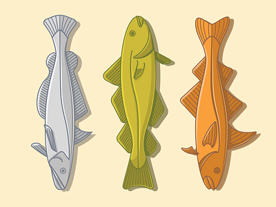 St. Annes Fish adobe illustrator blue cod colour design fish fish and chips graphic design green grey haddock hake illustration line silver vector yellow