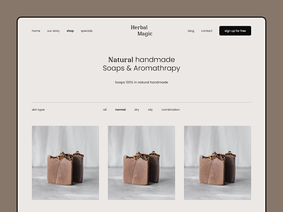 Herbal Magic Online Handmade Shop cosmetics minimal natural soap ui ux website