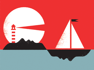 Somewhere at Sea lighthouse ocean sailboat sky sun vector water