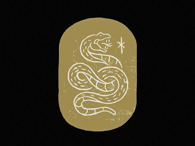 Serpent with Rune Sigil illustration linocut mysticism occult print rune serpent snake