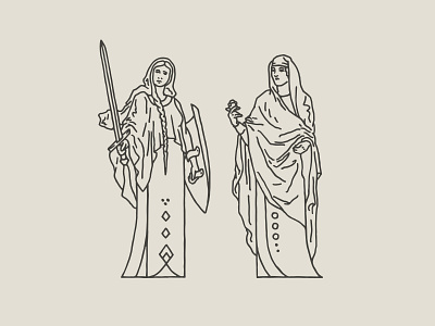 Maidens females figure illustration maiden rose shield sword