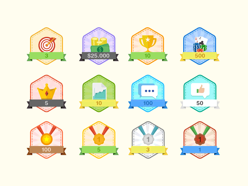 Badges for poker community achievements animation badges flat gif icons poker rewards social