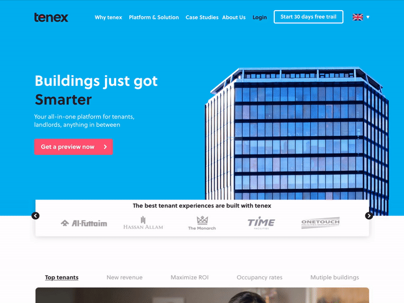 tenex - home after e aftereffects animated blue branding building commercial content copywriting rent tenant ui ux