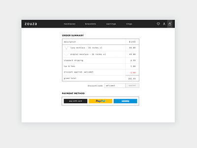 DailyUI #002: eCommerce Checkout Page checkout checkout page dailyui discount code ecommerce order summary pay pay with card payment payment form payment methods payments paypal ui design venmo website