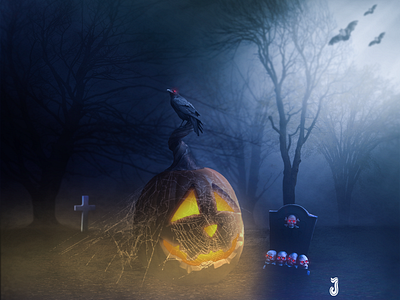 Halloween bat crow death graphic design grave halloween happy halloween photomanipulation photoshop photoshop art pumpkin scary