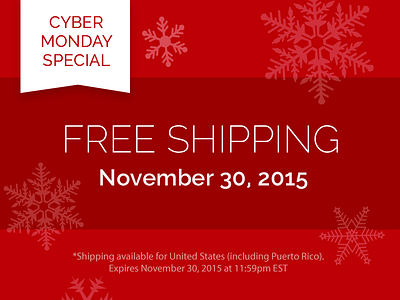 Cyber Monday Promo cyber monday free shipping promo raleway red snowflakes