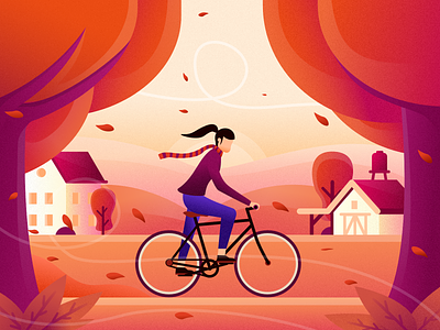 A windy autumn app autumn bicycling cycling design flat illustration illustrator ui vector web wind