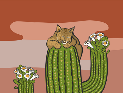 Bobcat on a cactus adobe adobe illustrator adobe illustrator draw illustration vector