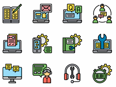 Help And Support Filloutline book computer design flat help and support icon icons illustration support vector