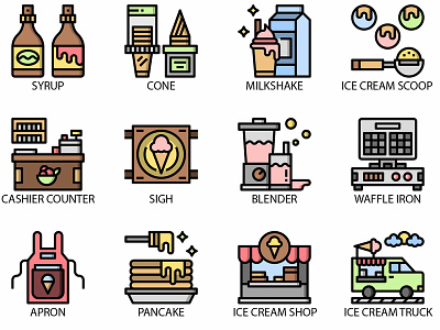 Ice Cream Shop Filloutline design flat ice cream ice cream shop icon icons illistration shop vector