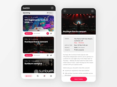 EDM event booking app #1 app app design booking card concept concert edm event mobile mobile app music ui ux