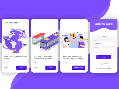 Tickets booking onboarding android app design colorful illustraion onboarding uidesign uxui
