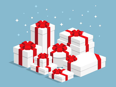 Surprise gift boxes with red ribbons flat design 3d app banner box branding celebrate christmas design flat gift box illustration interface isometric present surprise ui ux vector web xmas