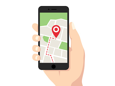 Searching Map with phone flat design illustration