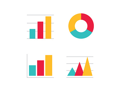 Colorful business graph bars & pie chart icon set