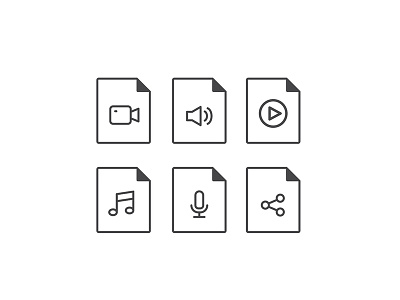 Audio document files icon set audio branding design document file flat icon illustration interface lineart media microphone music play sound ui ux vector video volume
