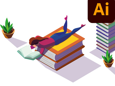 Girl reading book: Isometric vector art tutorial step by step guide