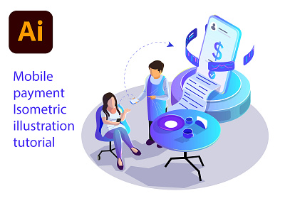 Mobile payment isometric illustration tutorial