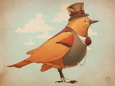 Percy bird hat illustration old orange top