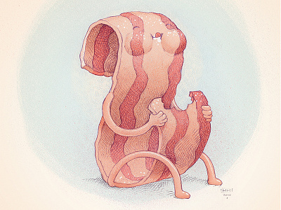 Even Bacon Loves Bacon bacon cannibal character color drawing illustration pencil sketch